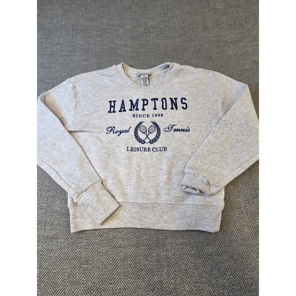 Olivia Kay Sweatshirt Women Medium Gray Embroidered Hamptons Tennis Leisure Club